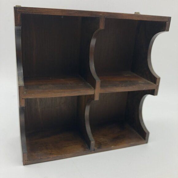 Vintage Wood Coffee Mug Display Case With 4 Stoneware Mugs Wall Hanging Shelf - Picture 8 of 16